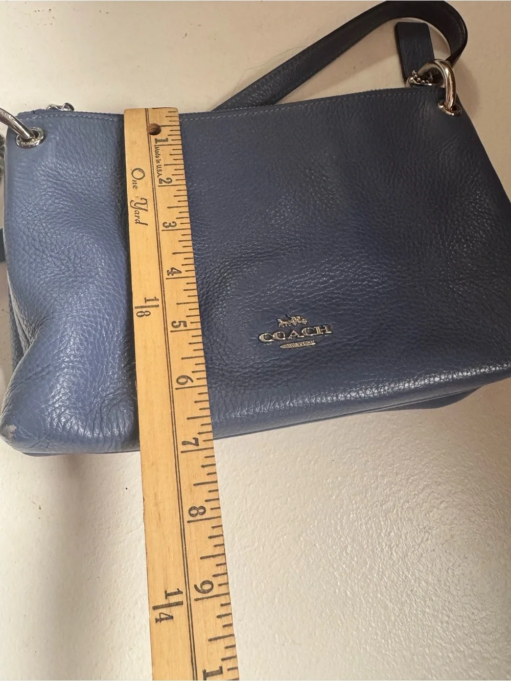 Coach Mia Crossbody bag in  pale blue pebbled leather